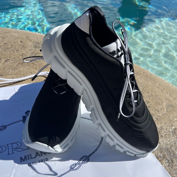 Prada Black and White Women's Sneakers - Picture 2 of 11